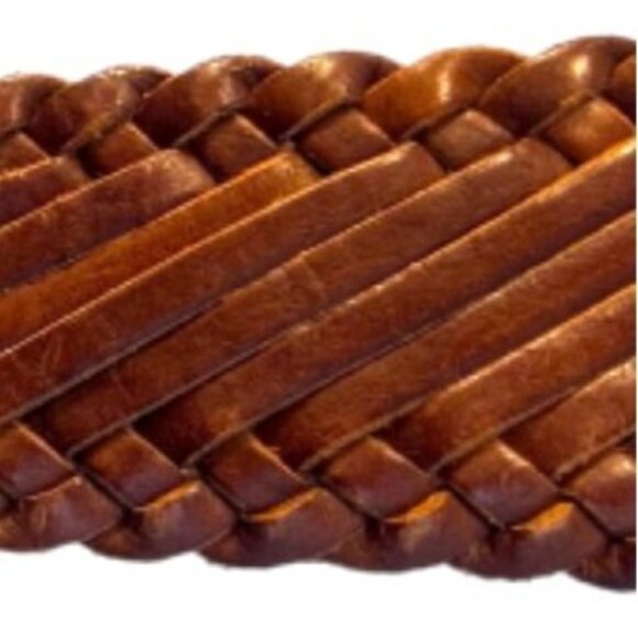 LINEA PELLE Wide Braided Woven Leather Belt Womens S Brass D-Ring 39" 2.25" Boho - Picture 3 of 5